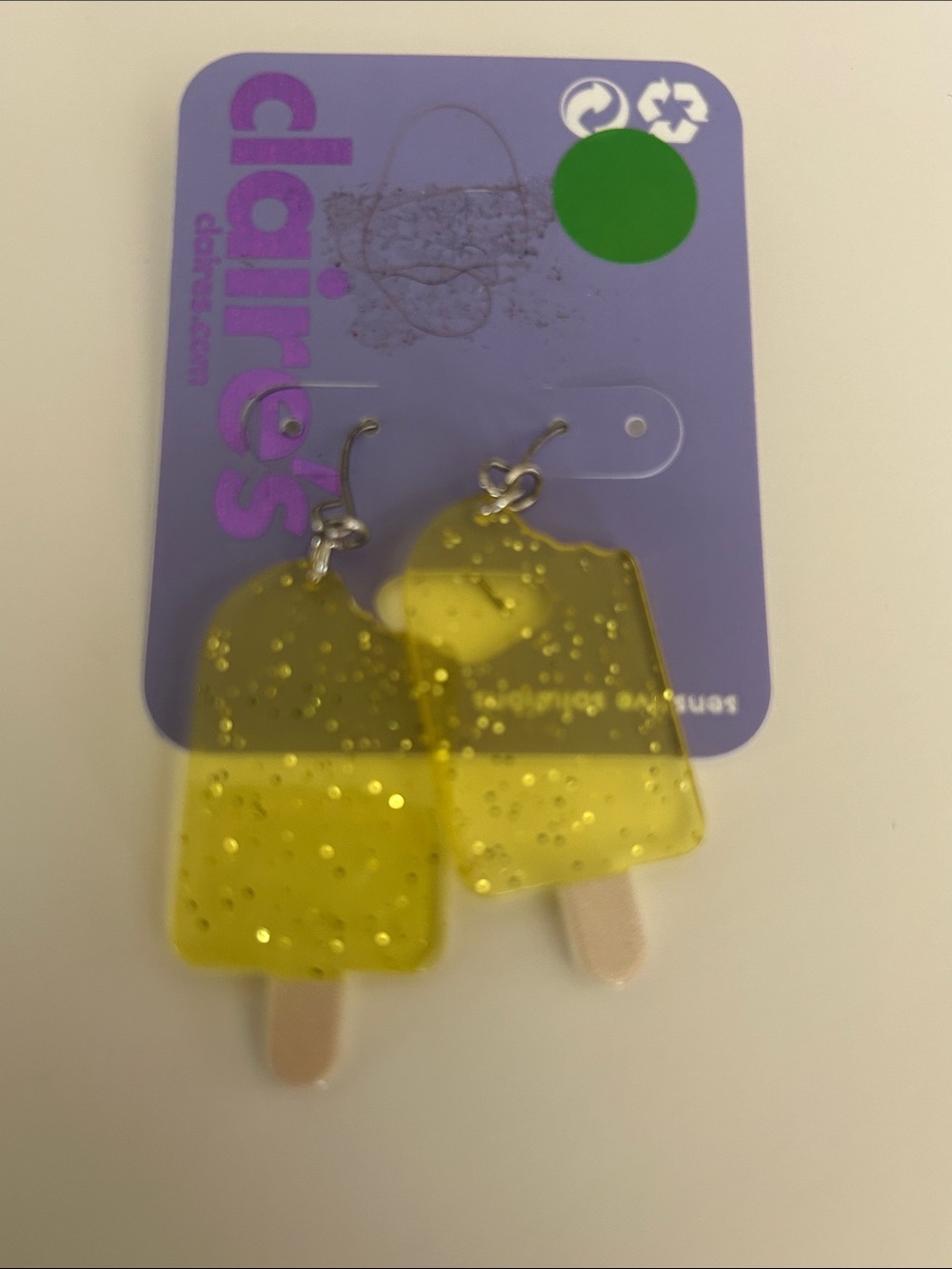 Claire's Yellow Glitter Popsicle Dangle Earrings